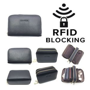 RFID Blocking Leather Zip Coin, Credit Card Holder